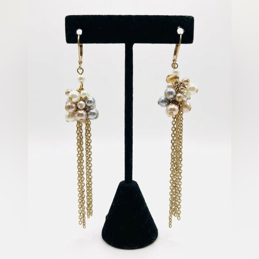 Pearl Cluster Tassel Dangle Earrings